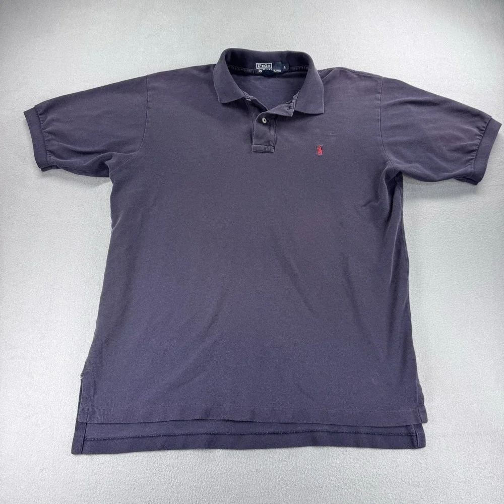 Men's Faded Navy Blue Polo Ralph Lauren Polo Shirt-Size L Red Pony Short Sleeve
